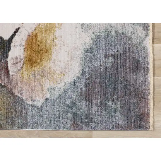 Cream Blue And Yellow Botanical Leaves Area Rug Photo 8