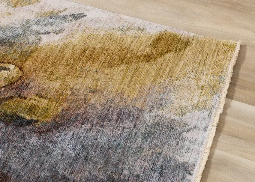 Cream Blue And Yellow Botanical Leaves Area Rug Photo 7