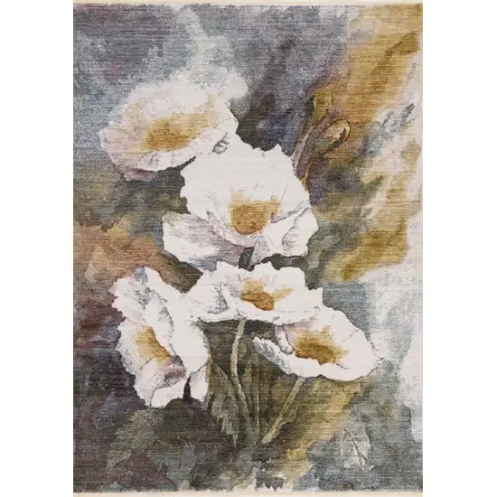 Cream Blue And Yellow Botanical Leaves Area Rug Photo 4