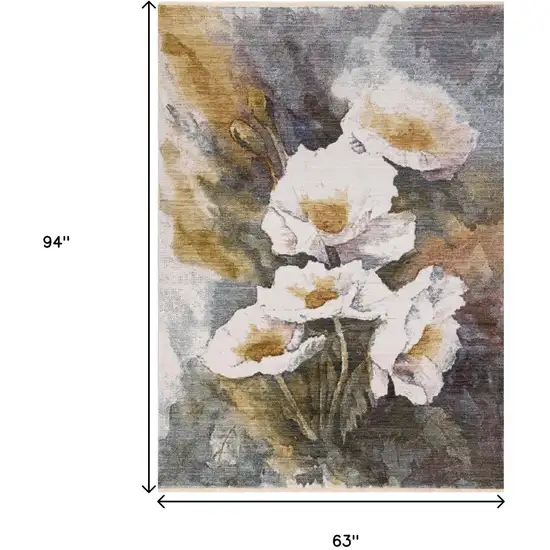 Cream Blue And Yellow Botanical Leaves Area Rug Photo 3