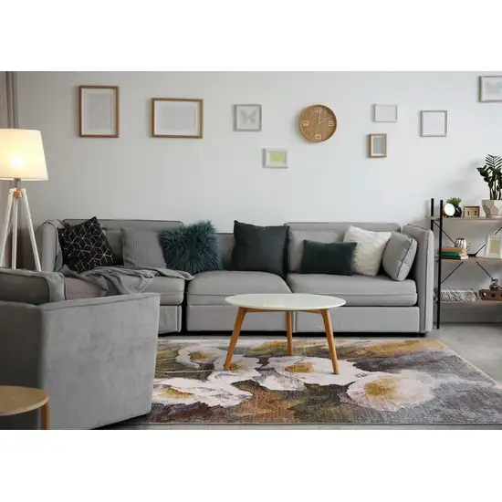 Cream Blue And Yellow Botanical Leaves Area Rug Photo 7