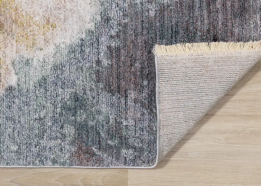 Cream Blue And Yellow Botanical Leaves Area Rug Photo 9