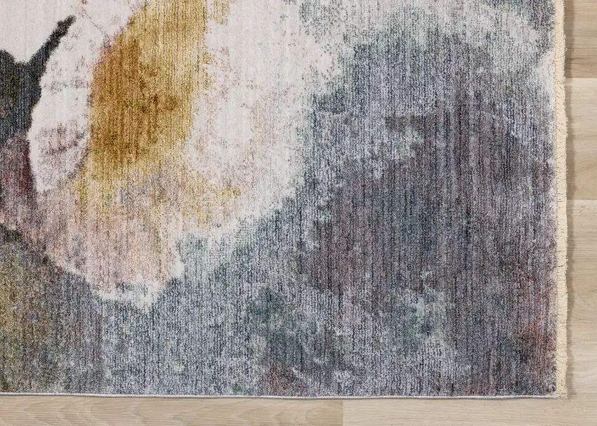 Cream Blue And Yellow Botanical Leaves Area Rug Photo 9