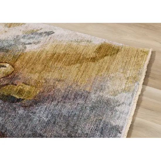 Cream Blue And Yellow Botanical Leaves Area Rug Photo 8