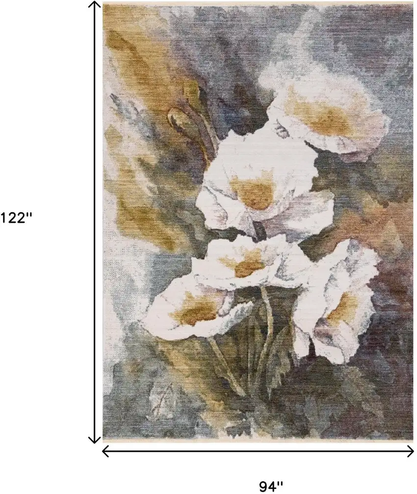 Cream Blue And Yellow Botanical Leaves Area Rug Photo 3