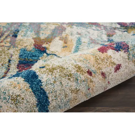Cream Blue and Green Abstract Distressed Area Rug Photo 9