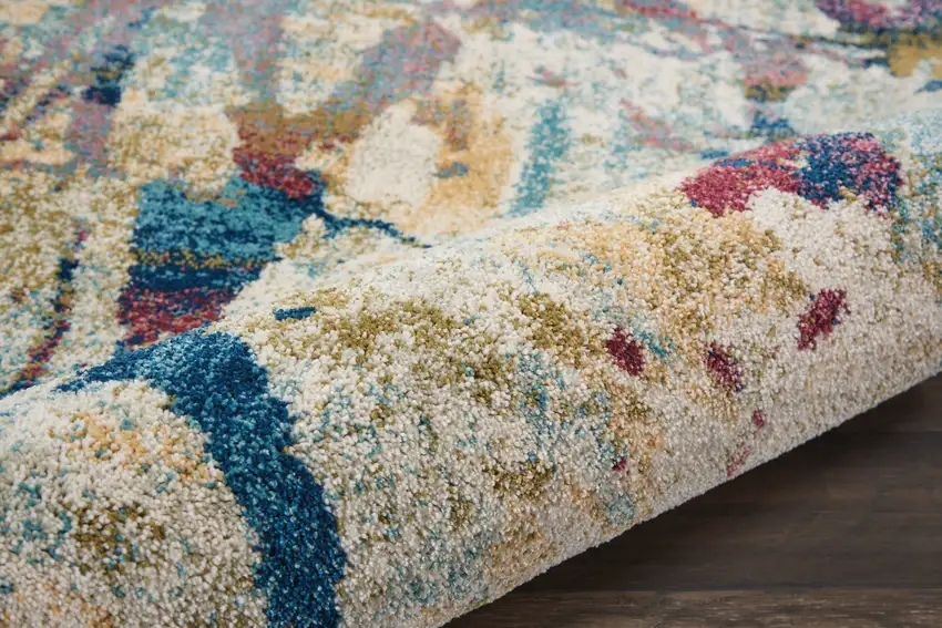 Cream Blue and Green Abstract Distressed Area Rug Photo 9