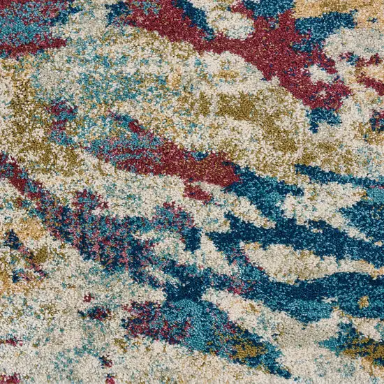 Cream Blue and Green Abstract Distressed Area Rug Photo 2