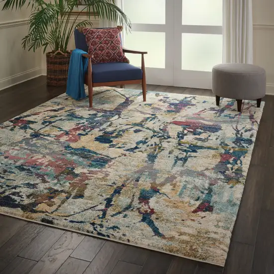 Cream Blue and Green Abstract Distressed Area Rug Photo 5