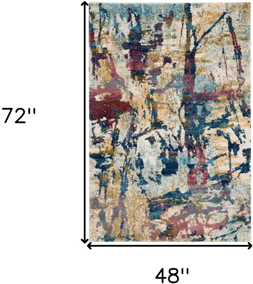 Cream Blue and Green Abstract Distressed Area Rug Photo 3