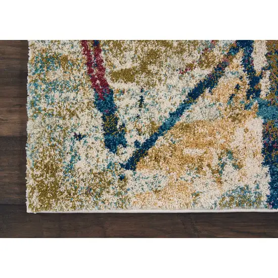 Cream Blue and Green Abstract Distressed Area Rug Photo 9