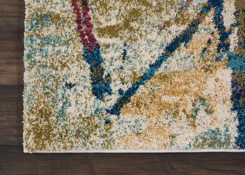 Cream Blue and Green Abstract Distressed Area Rug Photo 9