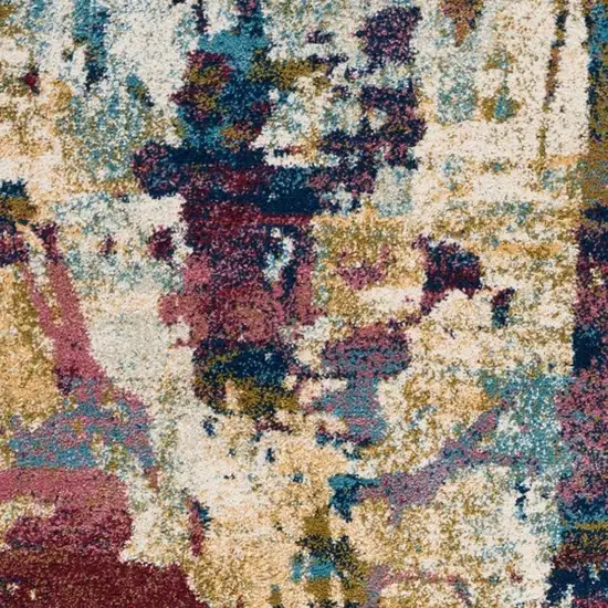 Cream Blue and Green Abstract Distressed Area Rug Photo 2