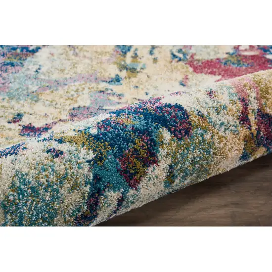 Cream Blue and Green Abstract Distressed Area Rug Photo 8