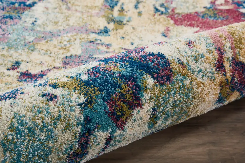 Cream Blue and Green Abstract Distressed Area Rug Photo 8