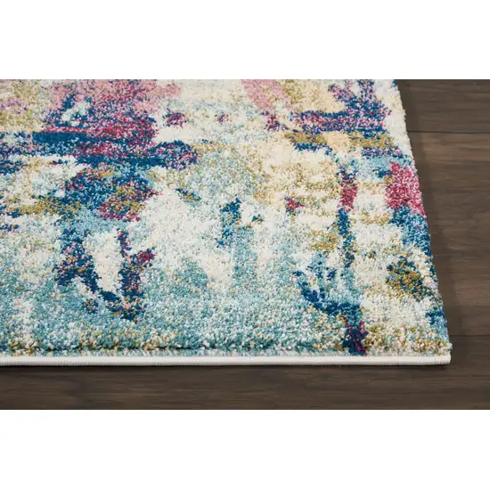 Cream Blue and Green Abstract Distressed Area Rug Photo 8