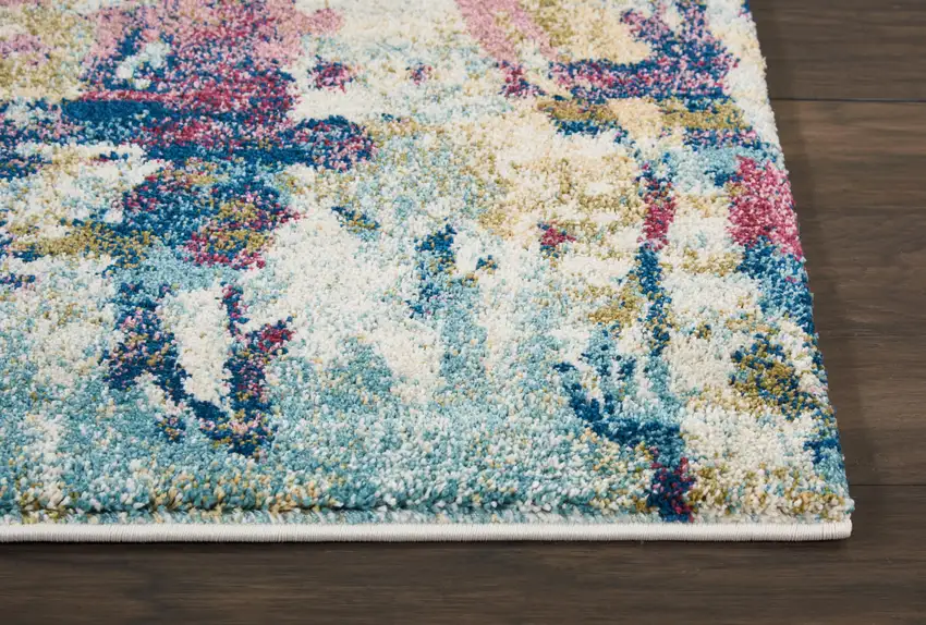 Cream Blue and Green Abstract Distressed Area Rug Photo 8