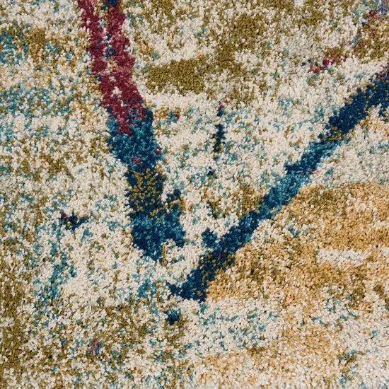 Cream Blue and Green Abstract Distressed Area Rug Photo 7