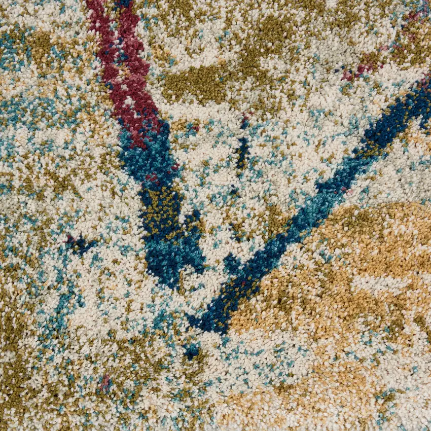 Cream Blue and Green Abstract Distressed Area Rug Photo 7