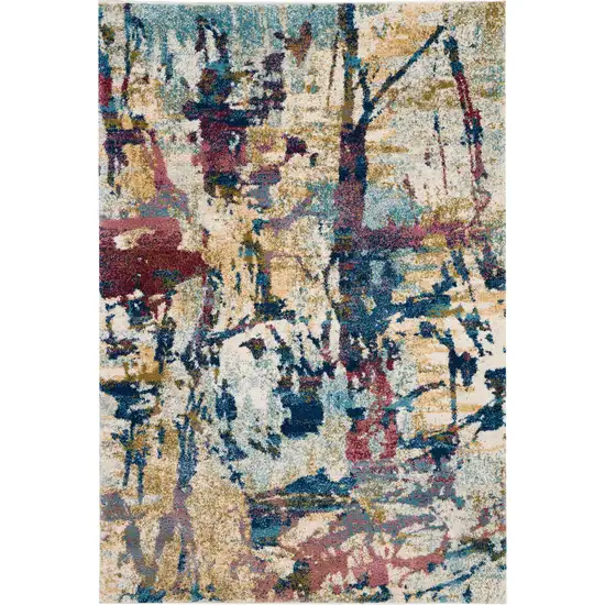 Cream Blue and Green Abstract Distressed Area Rug Photo 1