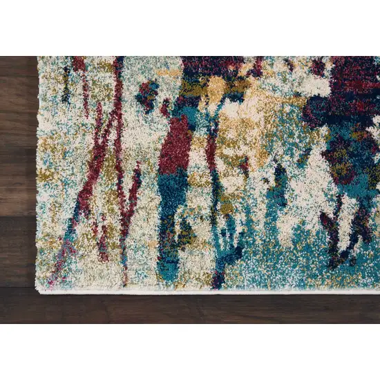 Cream Blue and Green Abstract Distressed Area Rug Photo 9