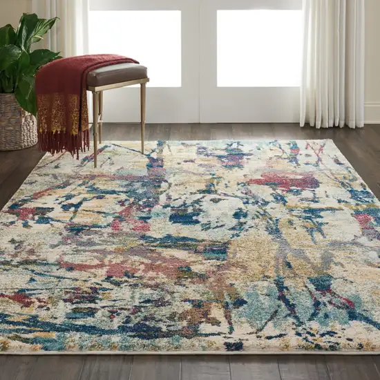 Cream Blue and Green Abstract Distressed Area Rug Photo 4
