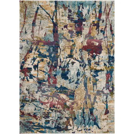 Cream Blue and Green Abstract Distressed Area Rug Photo 1