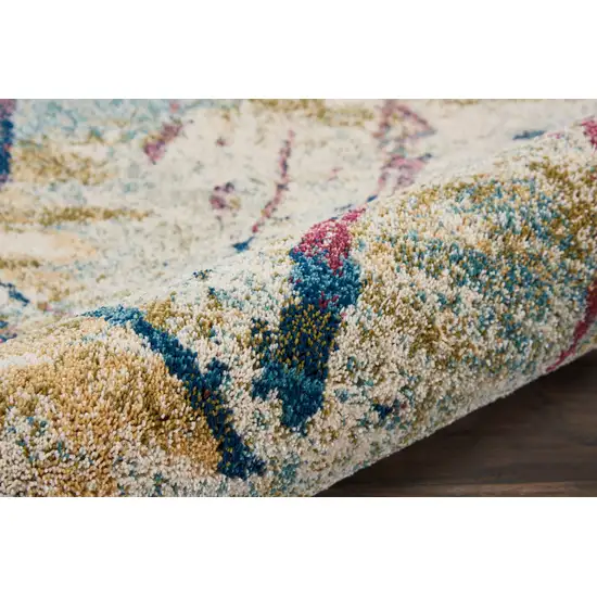 Cream Blue and Green Abstract Distressed Area Rug Photo 7