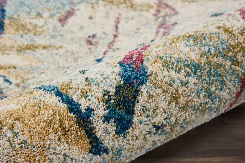 Cream Blue and Green Abstract Distressed Area Rug Photo 7