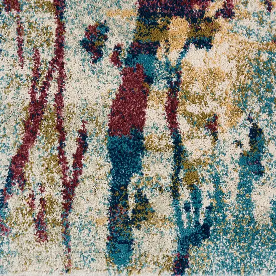 Cream Blue and Green Abstract Distressed Area Rug Photo 6