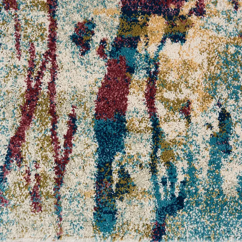 Cream Blue and Green Abstract Distressed Area Rug Photo 6