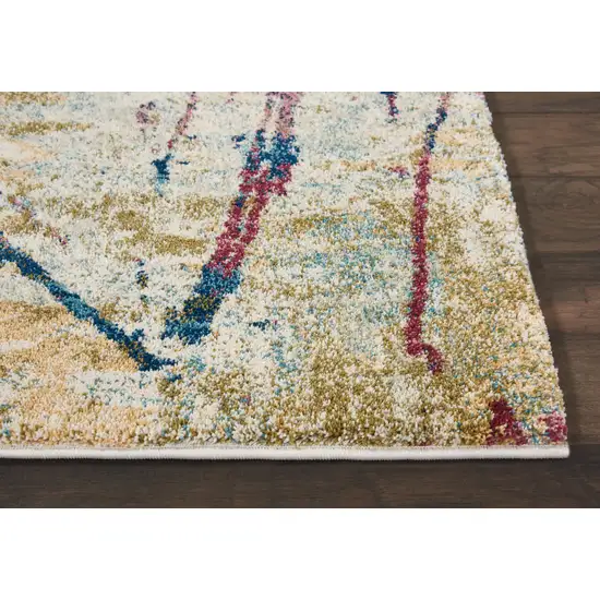 Cream Blue and Green Abstract Distressed Area Rug Photo 8