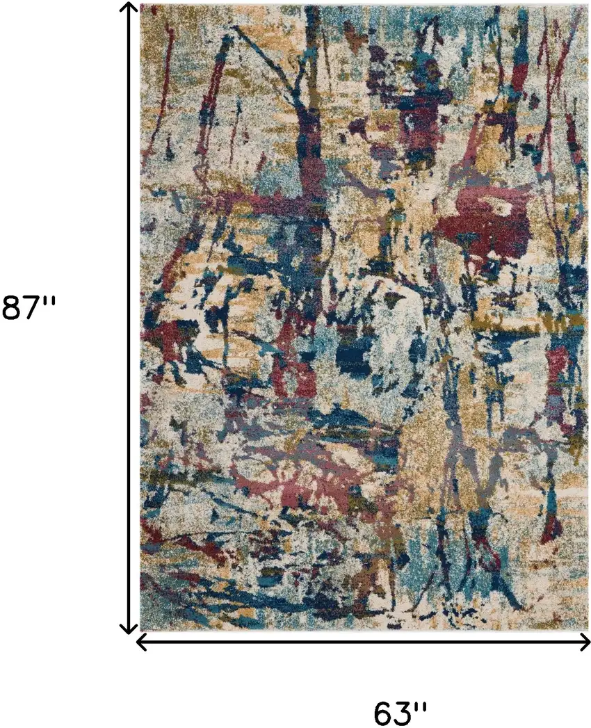 Cream Blue and Green Abstract Distressed Area Rug Photo 3