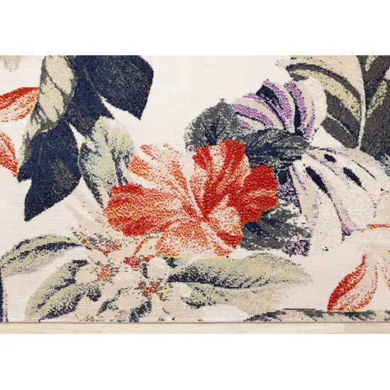 Cream Brick Red And Green Botanical Leaves Area Rug Photo 7