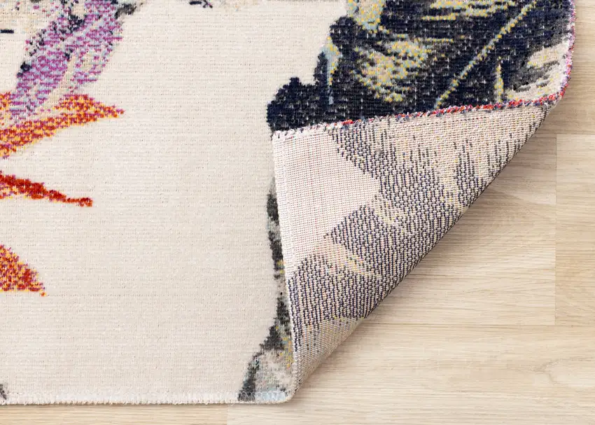 Cream Brick Red And Green Botanical Leaves Area Rug Photo 9