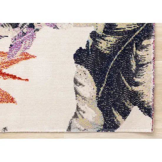 Cream Brick Red And Green Botanical Leaves Area Rug Photo 8