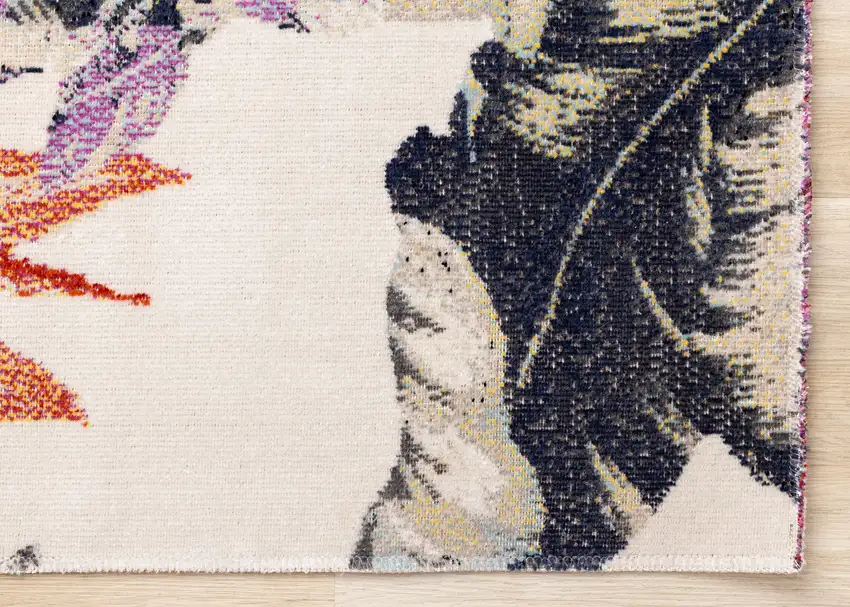 Cream Brick Red And Green Botanical Leaves Area Rug Photo 8