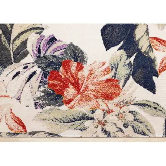 Cream Brick Red And Green Botanical Leaves Area Rug Photo 6