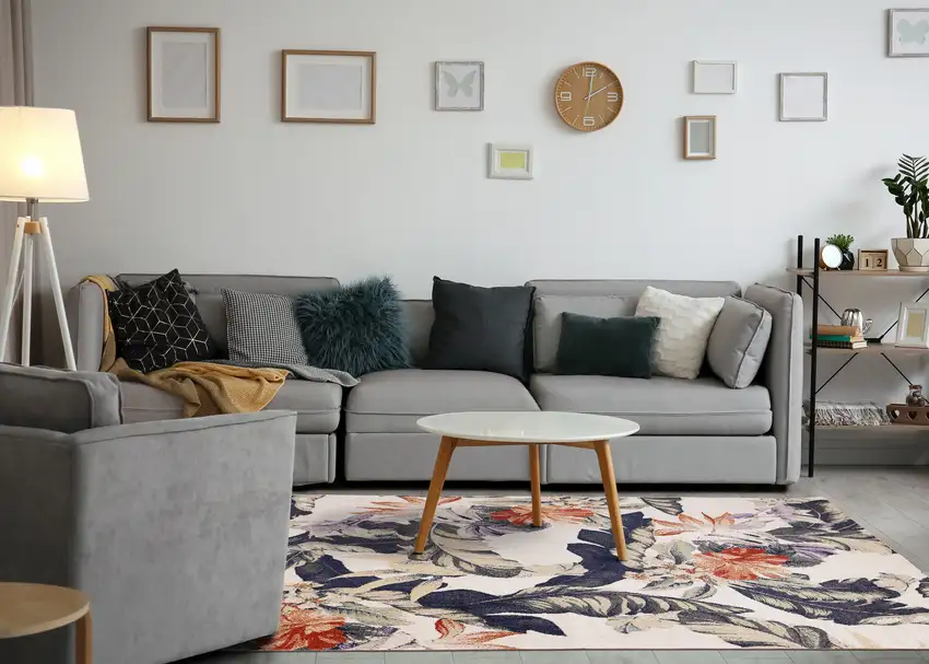 Cream Brick Red And Green Botanical Leaves Area Rug Photo 7