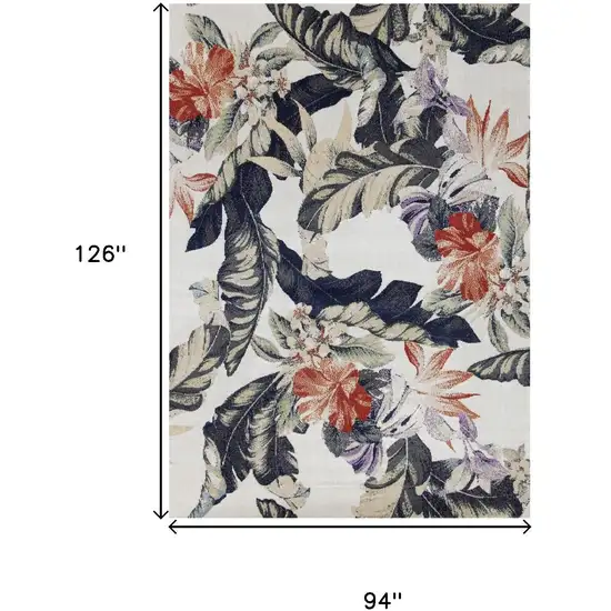 Cream Brick Red And Green Botanical Leaves Area Rug Photo 3