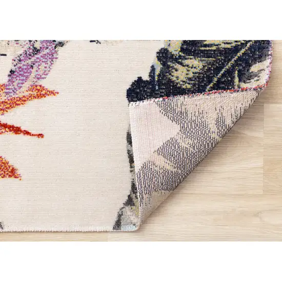 Cream Brick Red And Green Botanical Leaves Area Rug Photo 9