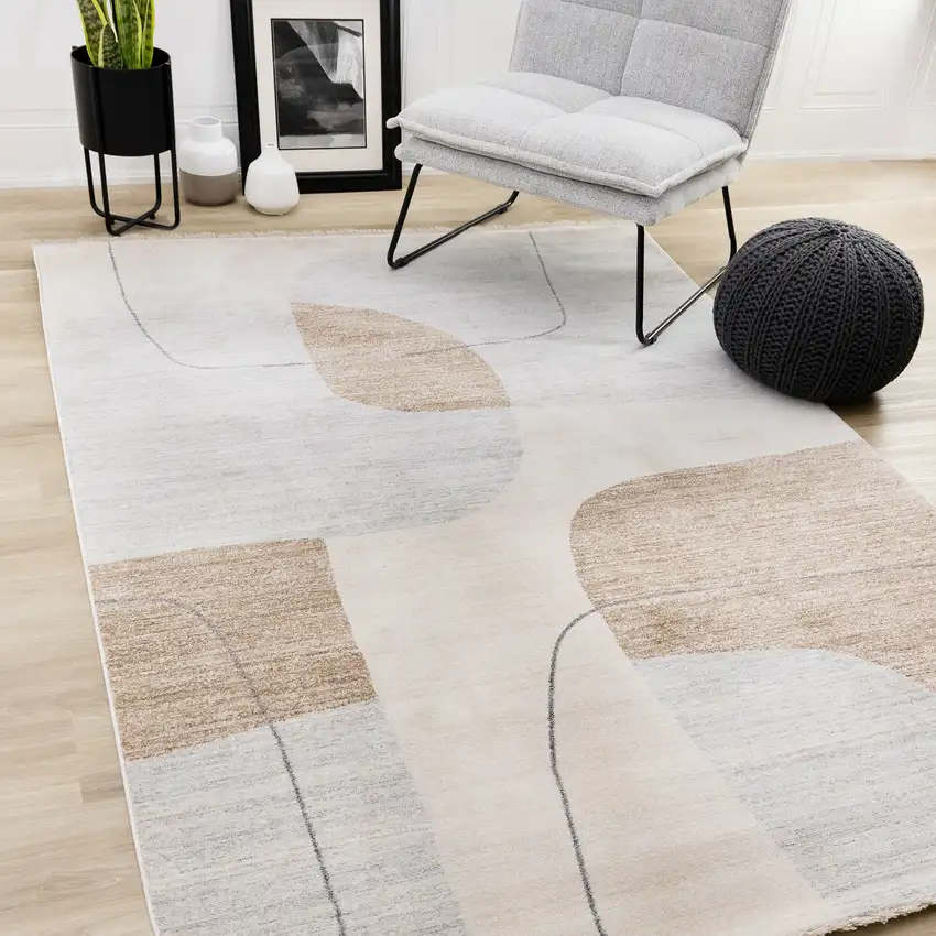Cream Brown And Beige Geometric Area Rug Photo 6