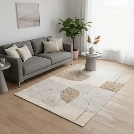 Cream Brown And Beige Geometric Area Rug Photo 1