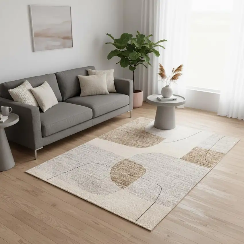 Cream Brown And Beige Geometric Area Rug Photo 1