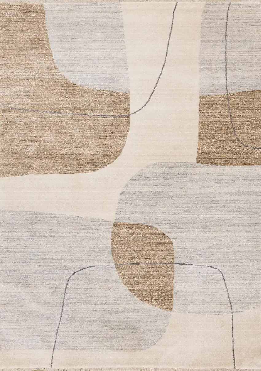 Cream Brown And Beige Geometric Area Rug Photo 2