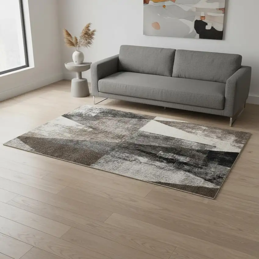 Cream Brown And Black Geometric Area Rug Photo 1