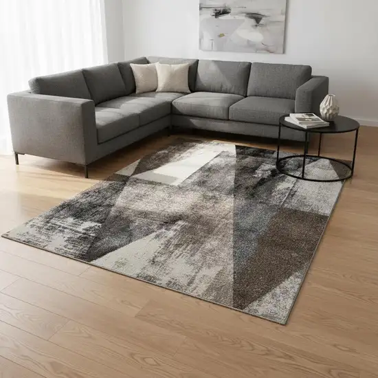 Cream Brown And Black Geometric Area Rug Photo 1