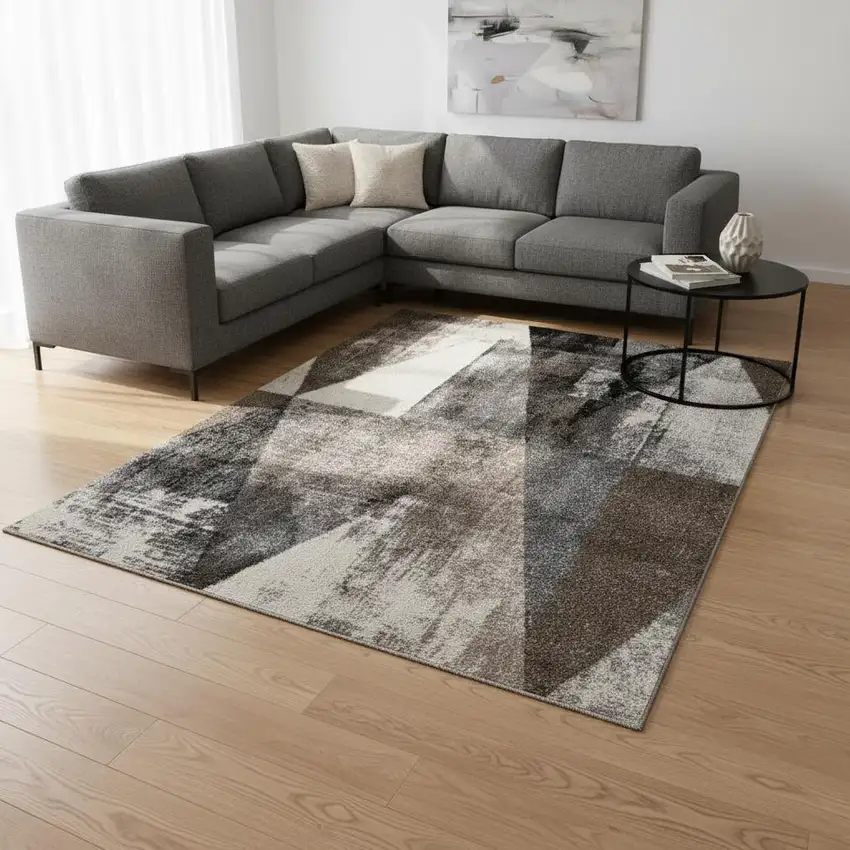 Cream Brown And Black Geometric Area Rug Photo 1