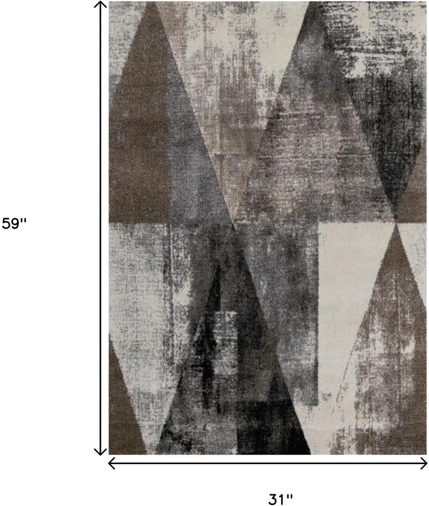 Cream Brown And Black Geometric Area Rug Photo 3