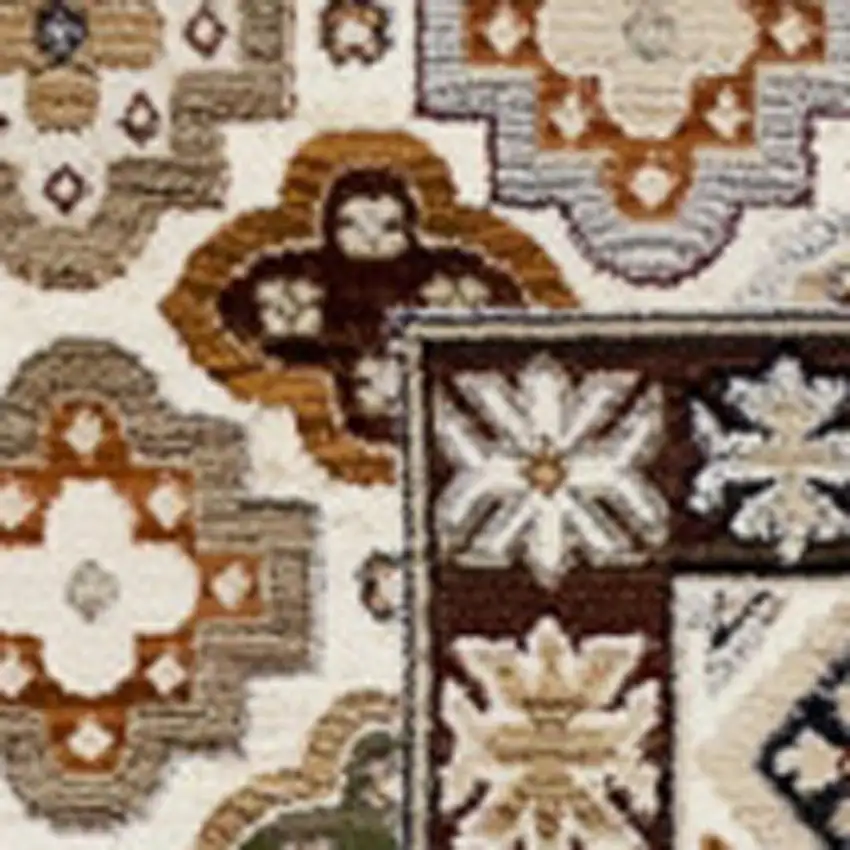 Cream Brown And Tan Oriental Area Rug Photo 4